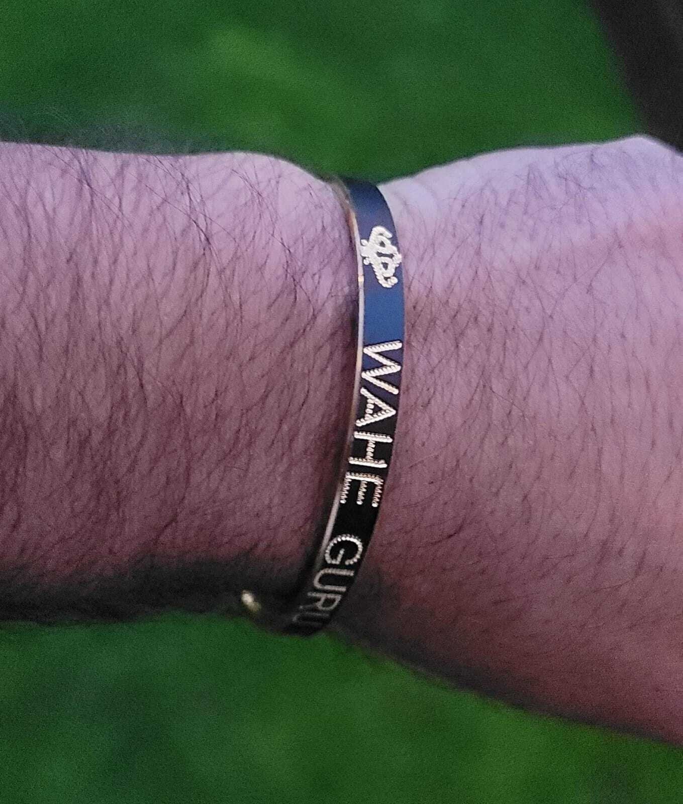Sikh waheguru kara laser engraved khanda sikh kaur singh bangle black kada j18