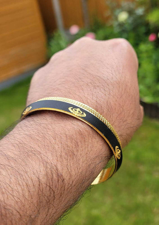 Khanda Kara Black Gold Plated One Edge Kada Sikh Singh Kaur Khalsa Bangle K30