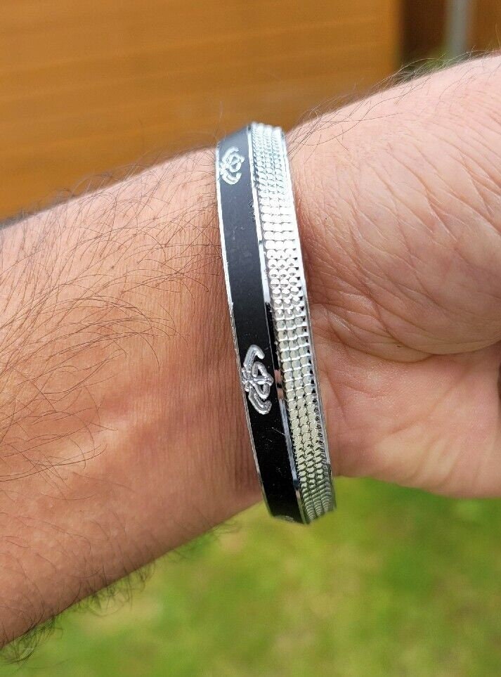 Khanda Kara Black Silver Plated One Edge Kada Sikh Singh Kaur Khalsa Bangle K31