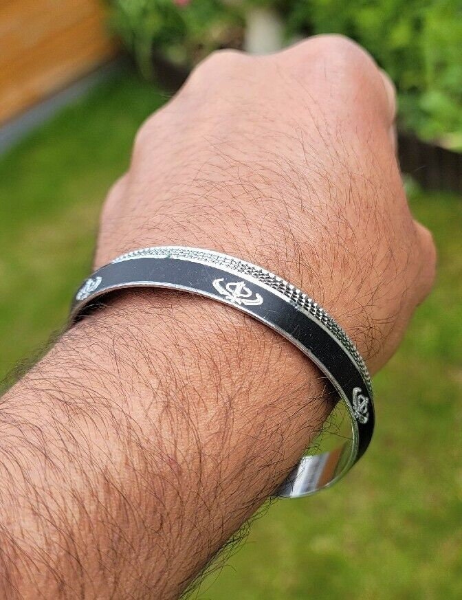 Khanda Kara Black Silver Plated One Edge Kada Sikh Singh Kaur Khalsa Bangle K31