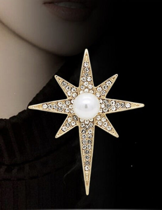 Crystal star design brooch stunning vintage look gold plated broach pin gg35 new