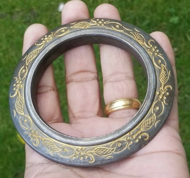 Sikh kara sarbloh floral engraved bangle singh kaur khalsa pure iron kada v15