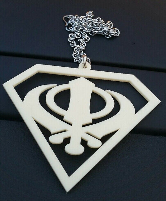 Cream acrylic khanda punjabi sikh singh kaur pendant car mirror hanging chain ss