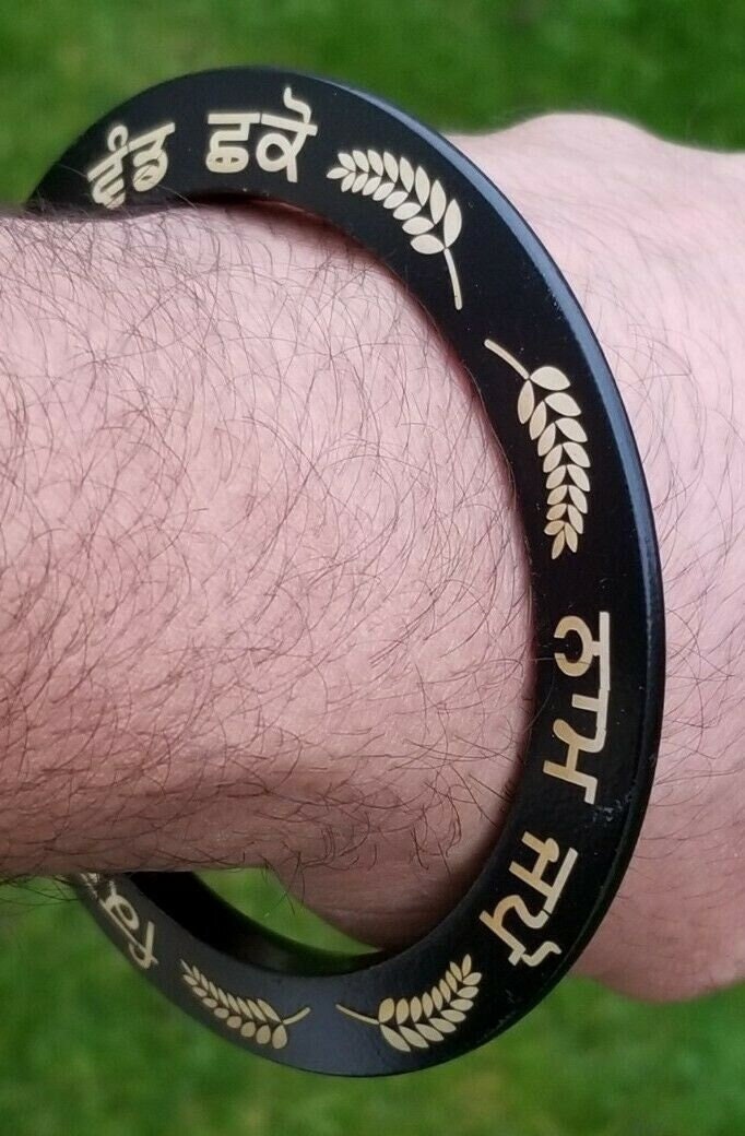 Sikh kara kirat karo naam japo vand shako engraved sarbloh bangle black kada dd8