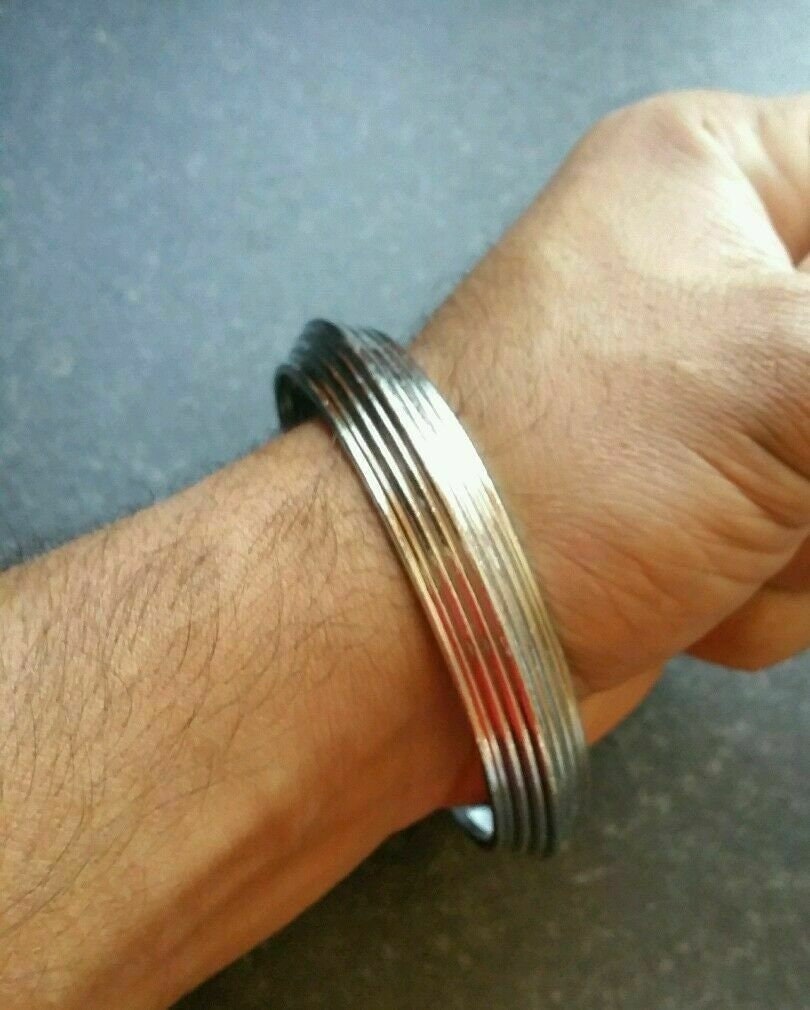 Authentic sarbloh pure steel iron sikh singh khalsa kara 7 line kada bracelet m5