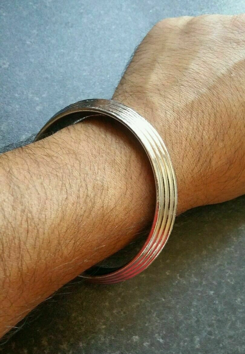 Authentic sarbloh pure steel iron sikh singh khalsa kara 7 line kada bracelet m5