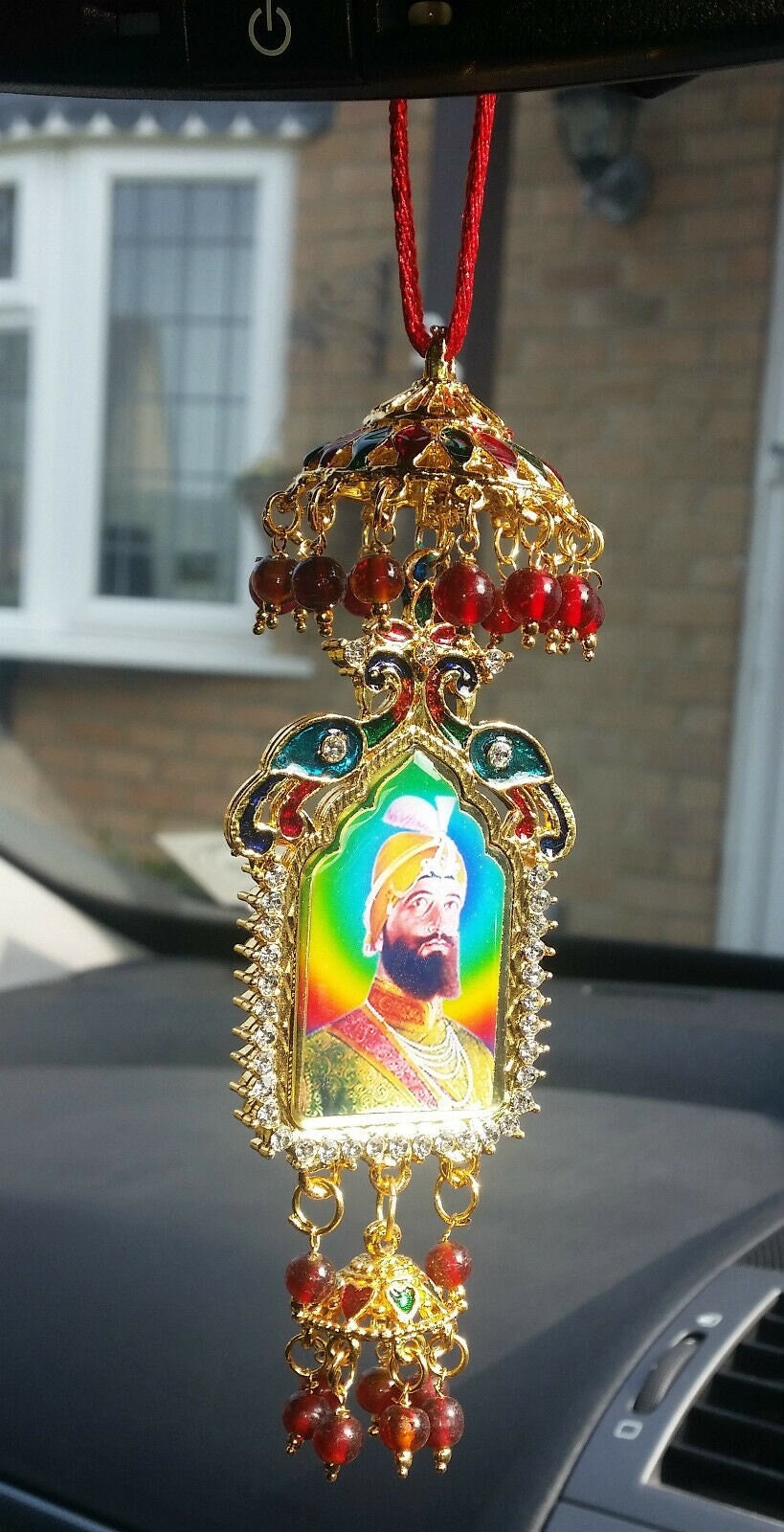 Gold plated punjabi sikh guru nanak guru gobind singh pendant chabba car hanging