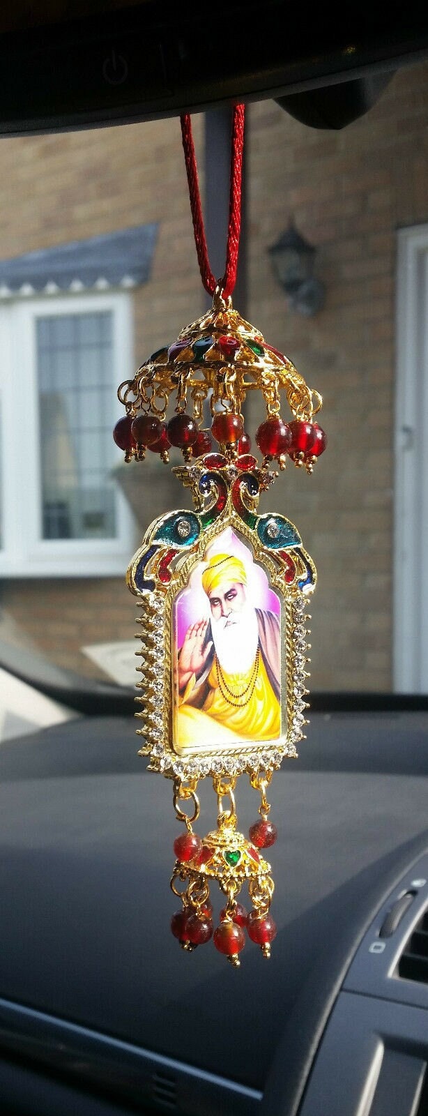 Gold plated punjabi sikh guru nanak guru gobind singh pendant chabba car hanging