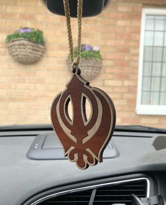 Wooden khanda car hanger punjabi sikh kaur stunning evil protection pendant ccc9