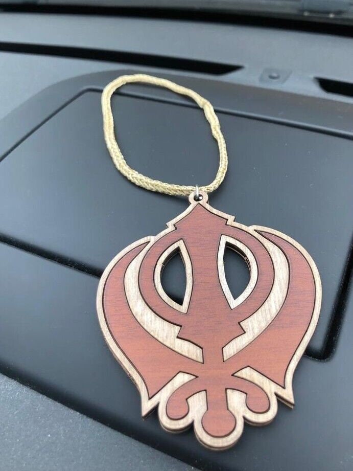 Wooden khanda car hanger punjabi sikh kaur stunning evil protection pendant ccc9