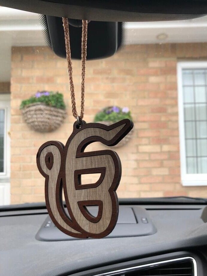 Wooden Ek Onkar car hanger punjabi sikh kaur stunning evil protection pendant CC