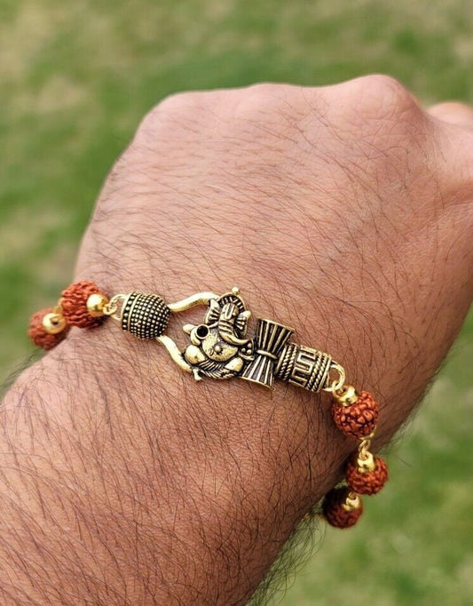 Rudraksh mala natural beads evil eye protection lucky lord ganesh bracelet cc22