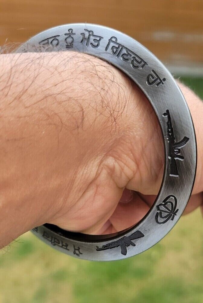 Sant bhindranwale kara gurmukhi kada antique silver plated sikh singh bangle e9