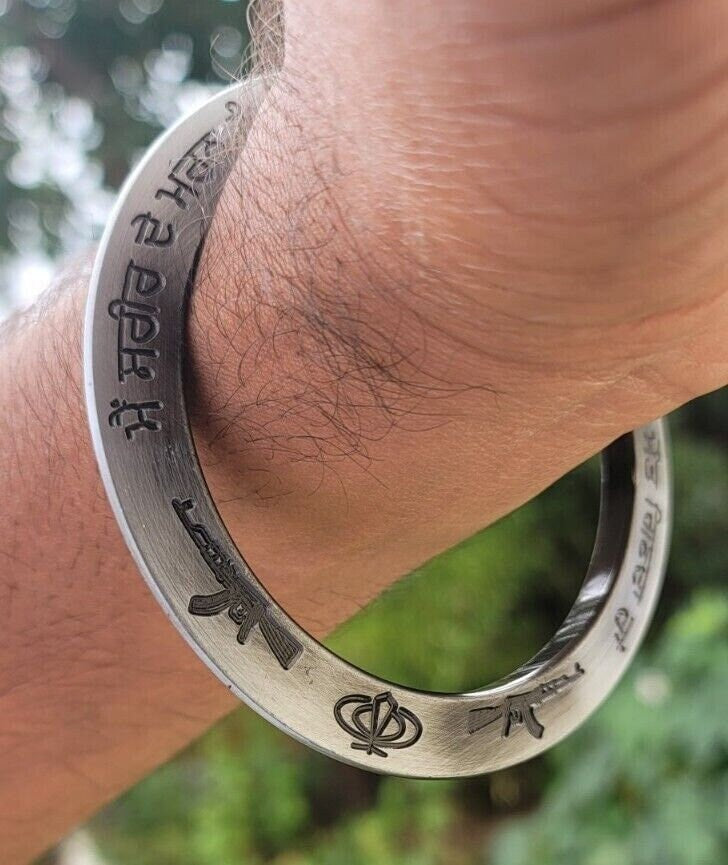 Sant bhindranwale kara gurmukhi kada antique silver plated sikh singh bangle e9