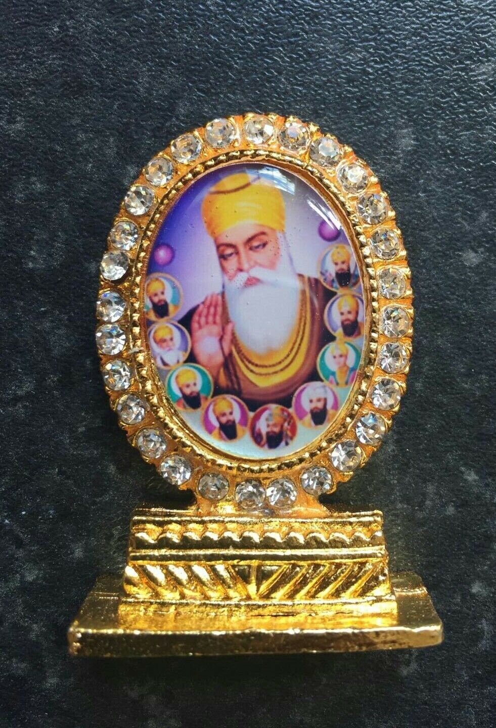 Gold plated desktop car dashboard mantle piece sikh guru nanak ten gurus stand u