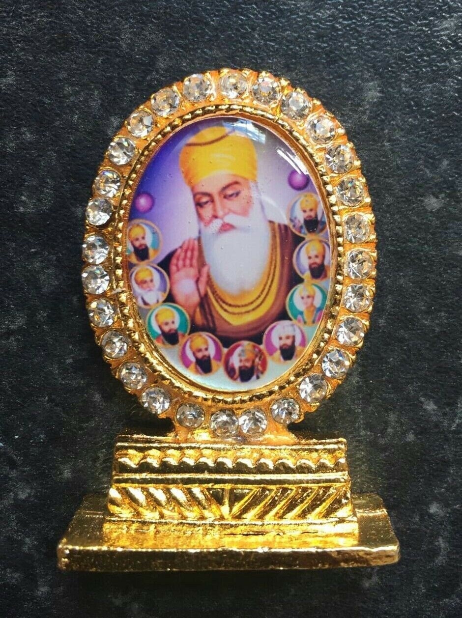 Gold plated desktop car dashboard mantle piece sikh guru nanak ten gurus stand u