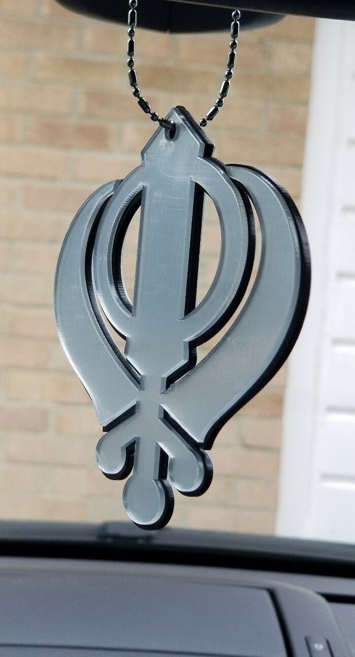 Silver mirror punjabi sikh extra large khanda stunning pendant car rear mirror s