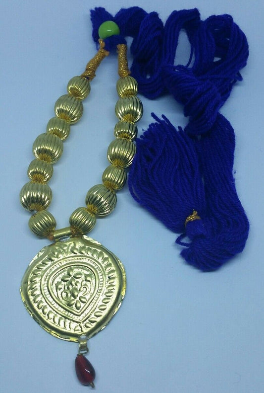 Punjabi folk cultural bhangra gidha kaintha pendant blue thread necklace z2