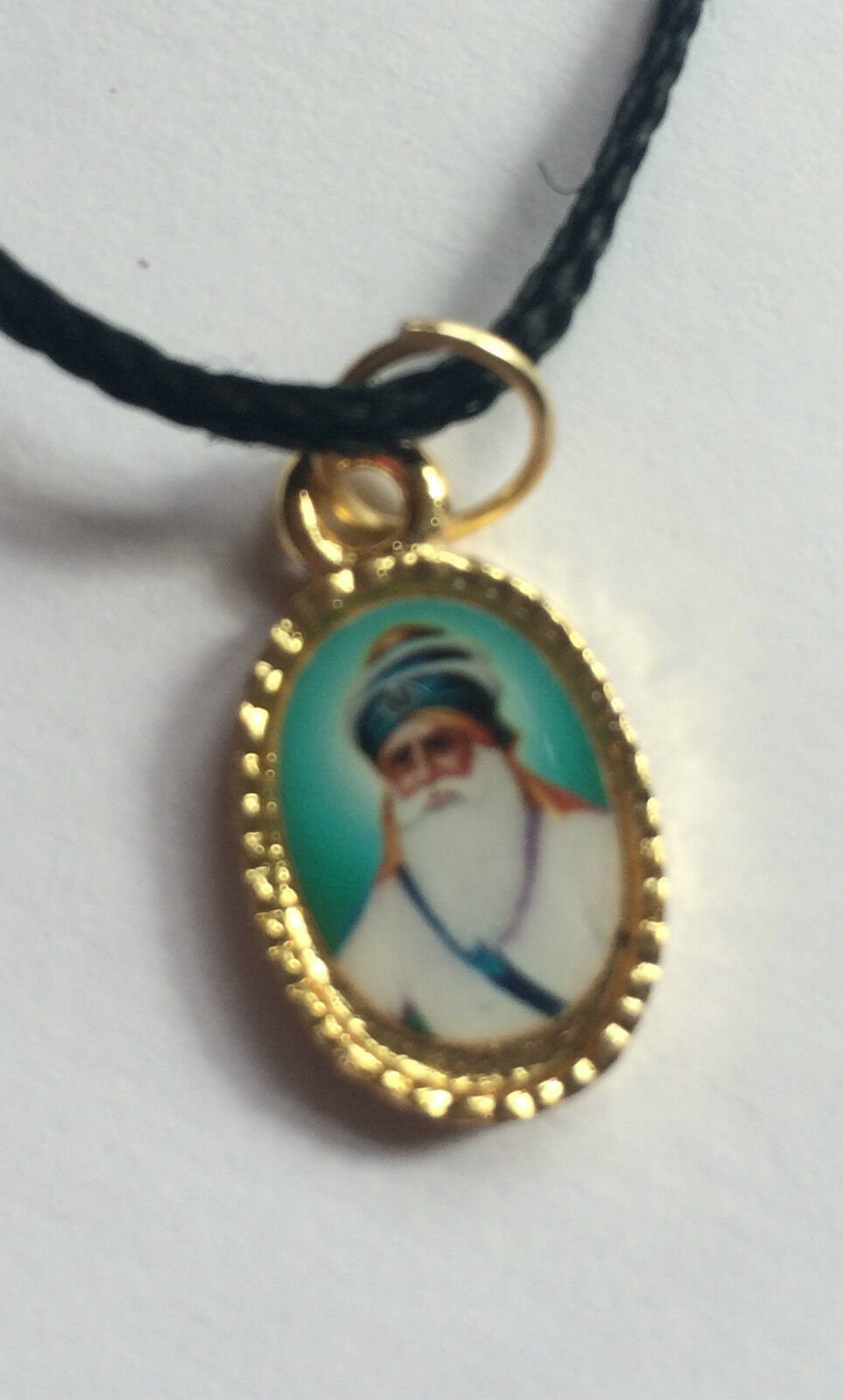 Sikh Double Sided Guru Nanak Ji Baba Deep Singh Gold Tone Pendant black thread