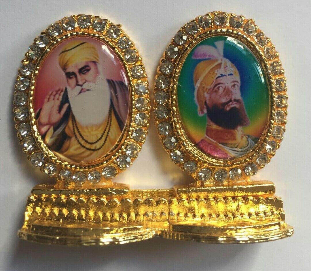 Gold plated car dashboard mantle piece sikh khalsa guru nanak gobind singh stand