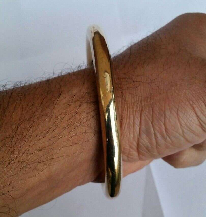 Sikh Brass Kara Stunning 22ct Gold Look Chunky Round Smooth Kada Hindu Bangle K7