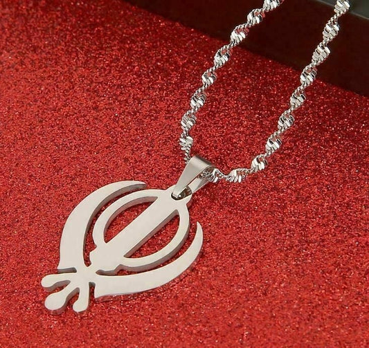 Stunning stainless steel sikh singh kaur khanda pendant in matching chain b49s