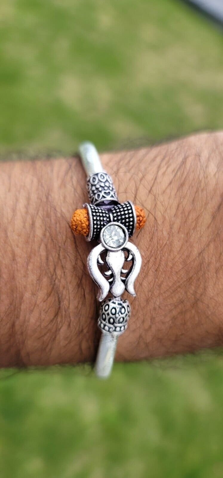 Om trishul bracelet kara hindu kada trishul trident rudraksha bead bangle CC26