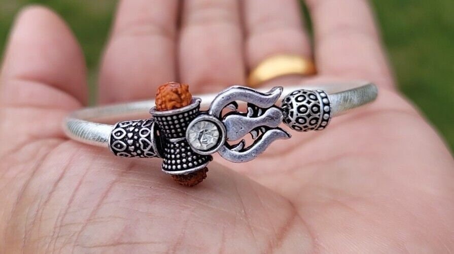 Om trishul bracelet kara hindu kada trishul trident rudraksha bead bangle CC26