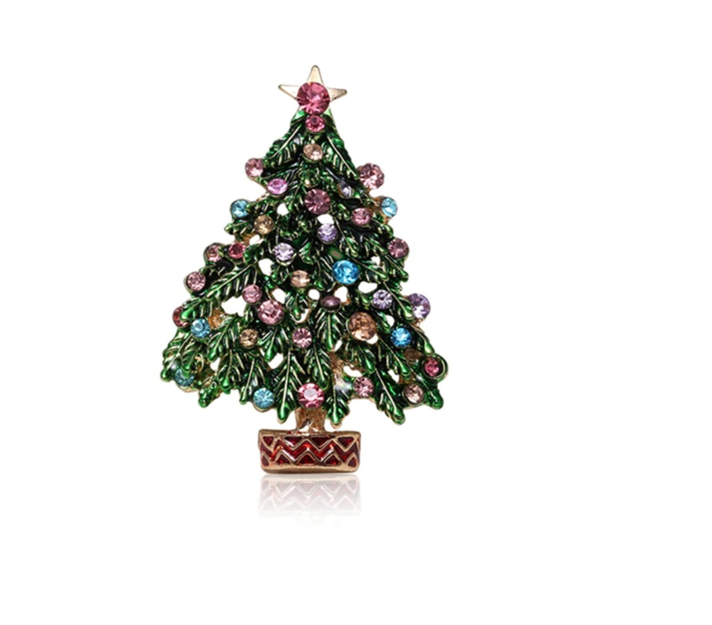 Vintage look stunning diamonte gold plated christmas tree brooch cake pin jjj