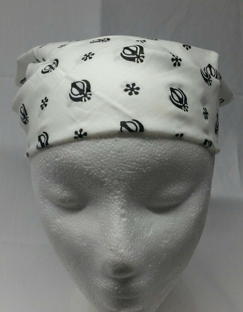 Sikh punjabi white khalsa khandas bandana head wrap gear rumal handkerchief gift