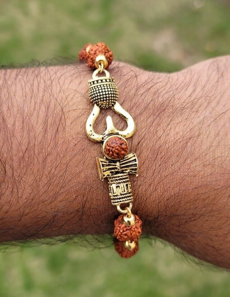 Om trishul rudraksh mala natural beads evil eye protection lucky bracelet cc25