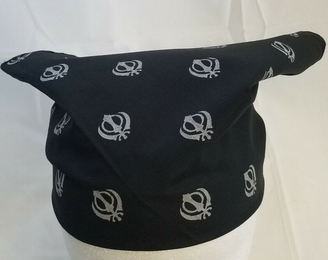 Sikh punjabi singh kaur black khalsa khandas bandana head wrap gear rumal hanky