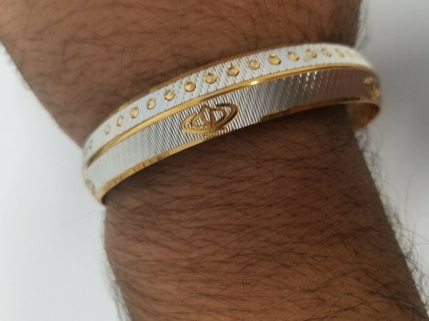 Khanda Kara Two Tone Silver Gold Plated Kada Sikh Singh Kaur Khalsa Bangle U