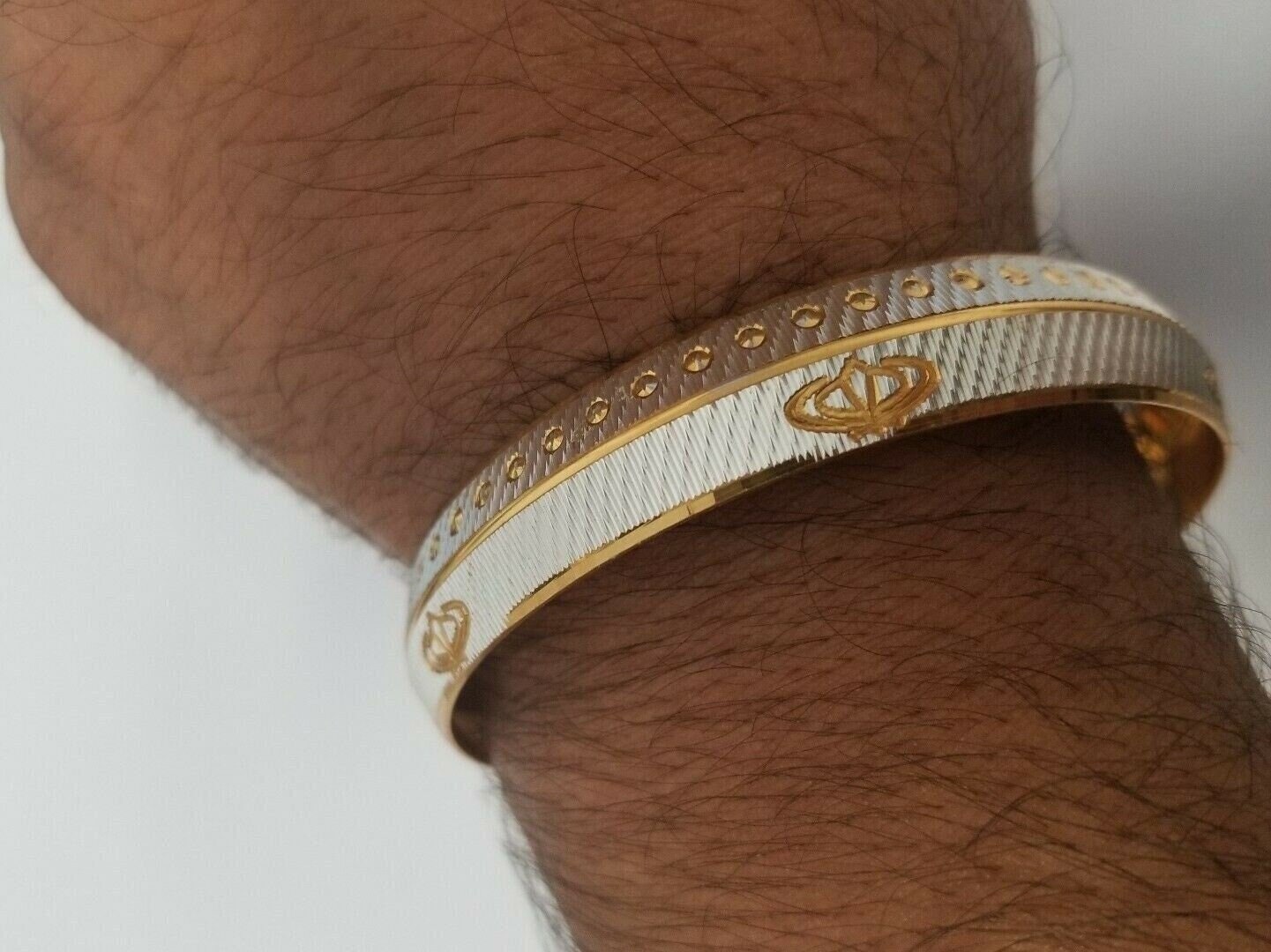 Khanda Kara Two Tone Silver Gold Plated Kada Sikh Singh Kaur Khalsa Bangle U