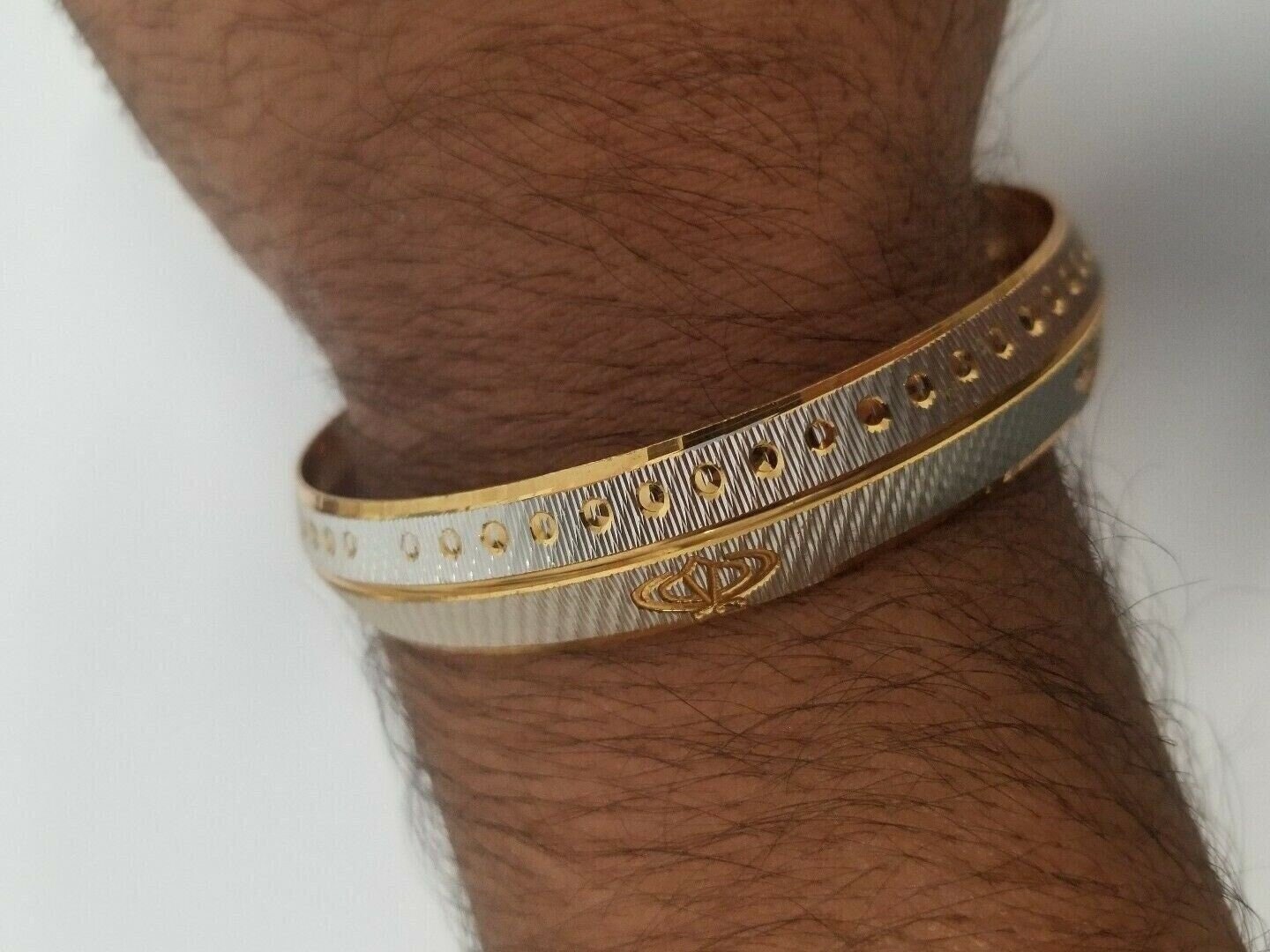 Khanda Kara Two Tone Silver Gold Plated Kada Sikh Singh Kaur Khalsa Bangle U