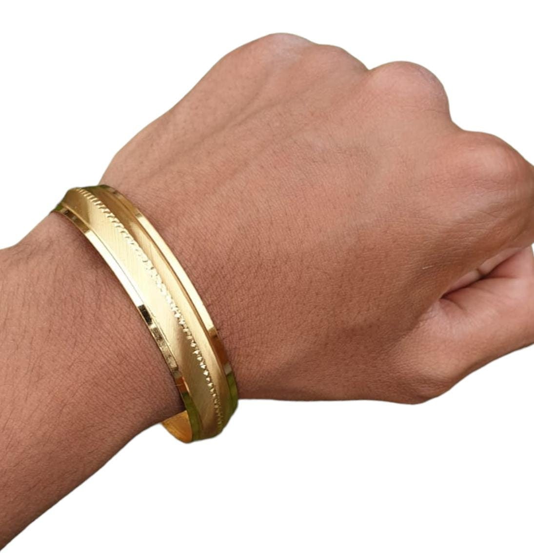 Gold Plated Sikh Kara Singh Kaur ridged edge Bangle 22ct Gold Look Kada J10 New