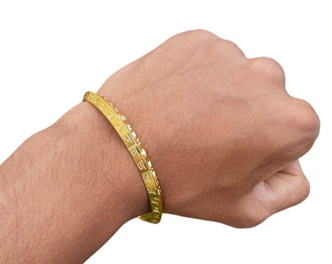 Gurmukhi Alphabet Kara Gold Plated Sant Bhindranwale Words Sikh bangle N14