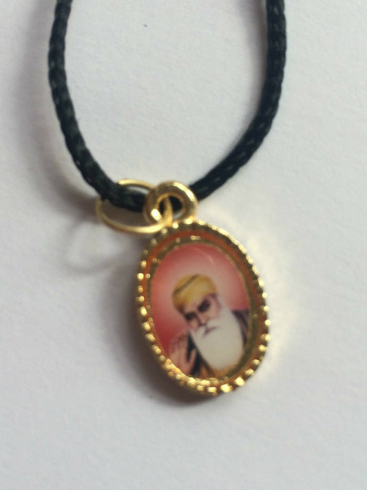 Sikh Double Sided Guru Nanak Ji Baba Deep Singh Gold Tone Pendant black thread